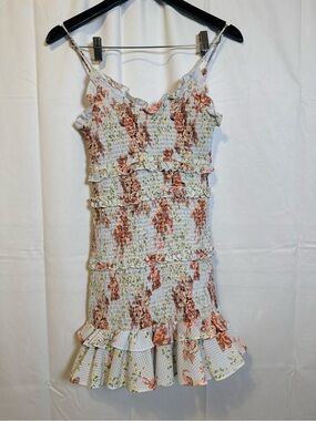 Zara mini in XS Ruffle Smocked Dress - White with Coral Floral